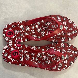 Coach Womens COACH Abbigail Floral Turnlock Flip Flop Sandals Red White size 6